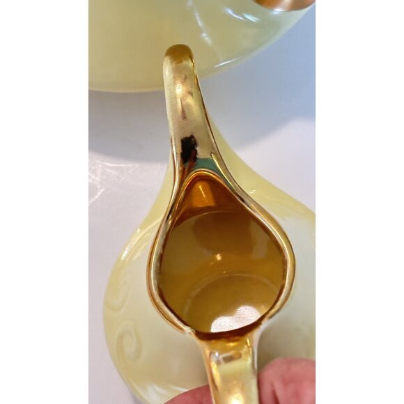 Vintage Pearl China Co Yellow 22K Gold Tea Set Teapot Creamer & Sugar 40s MCM - Picture 7 of 16